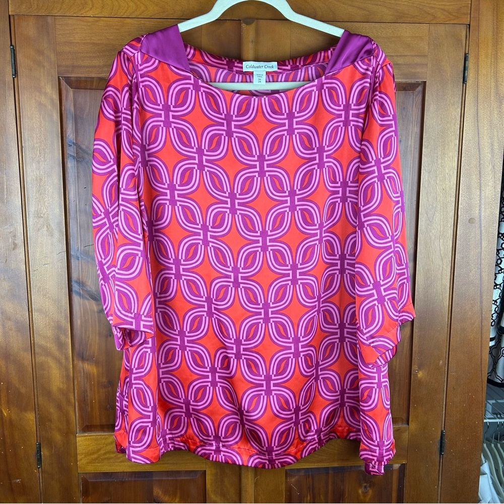 Croft & Barrow Women's Pink and Orange Stunning Geometric Top Blouse Artsy